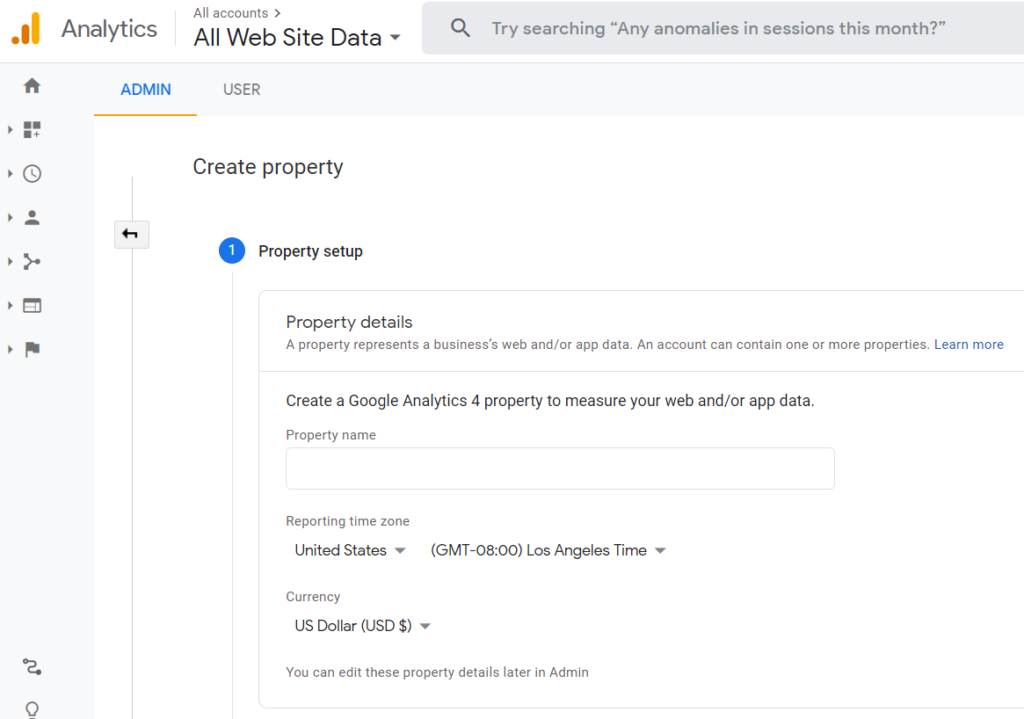 Set up a property in Google Analytics