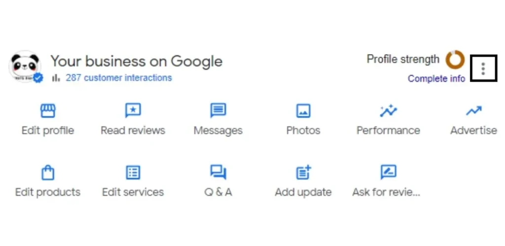 Sign into your Google My Business account and tap the three dots option