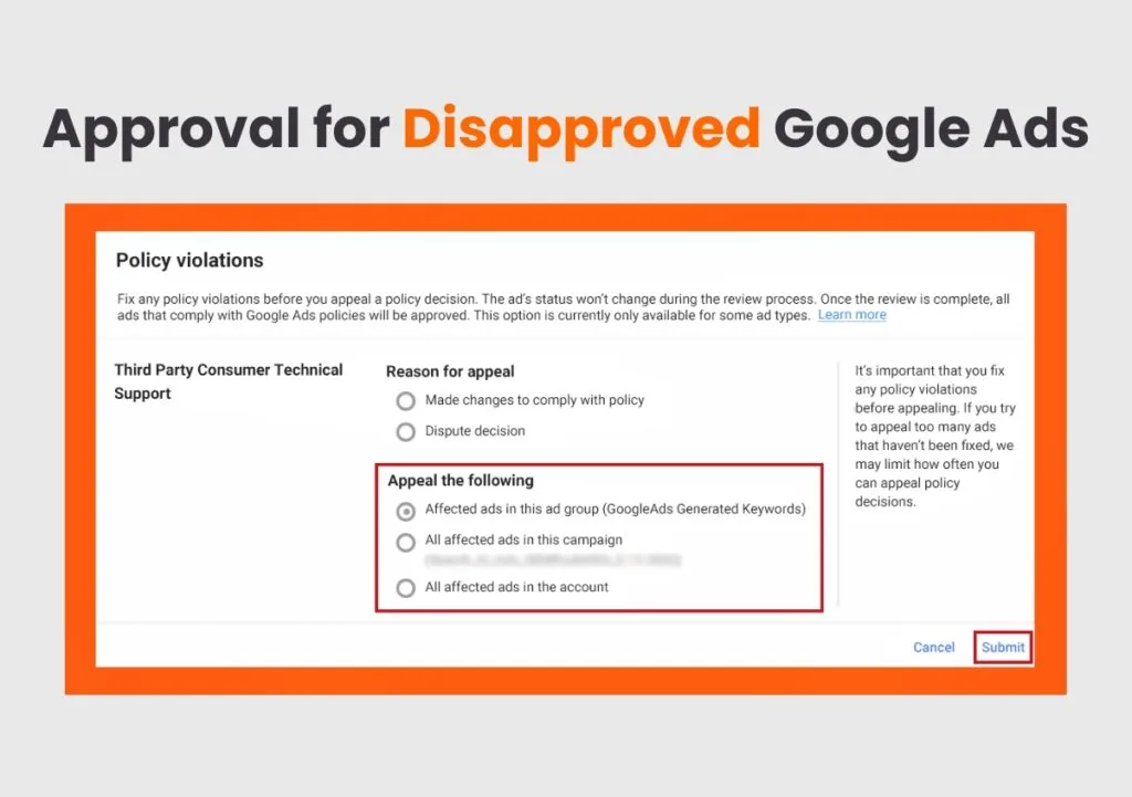Approval for Disapproved Google Ads