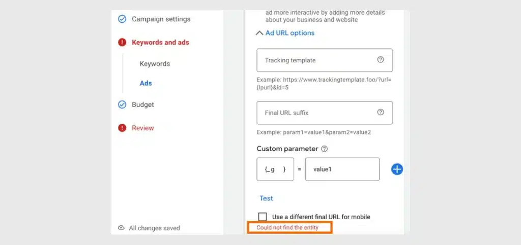 What Causes the Could Not Find the Entity Google Ads Error