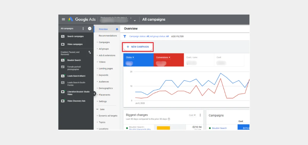 Choose ‘New Campaign’ on the Accounts Overview page Choose ‘New Campaign’ on the Accounts Overview page