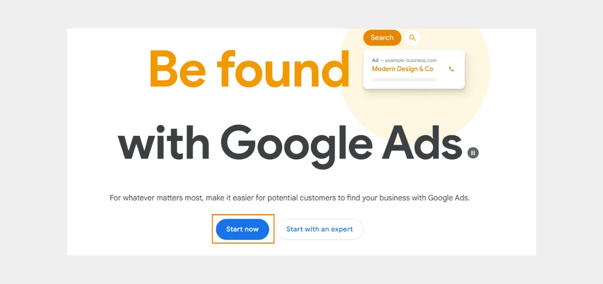 Navigate to your Google Ads account Create a Google Ads Account