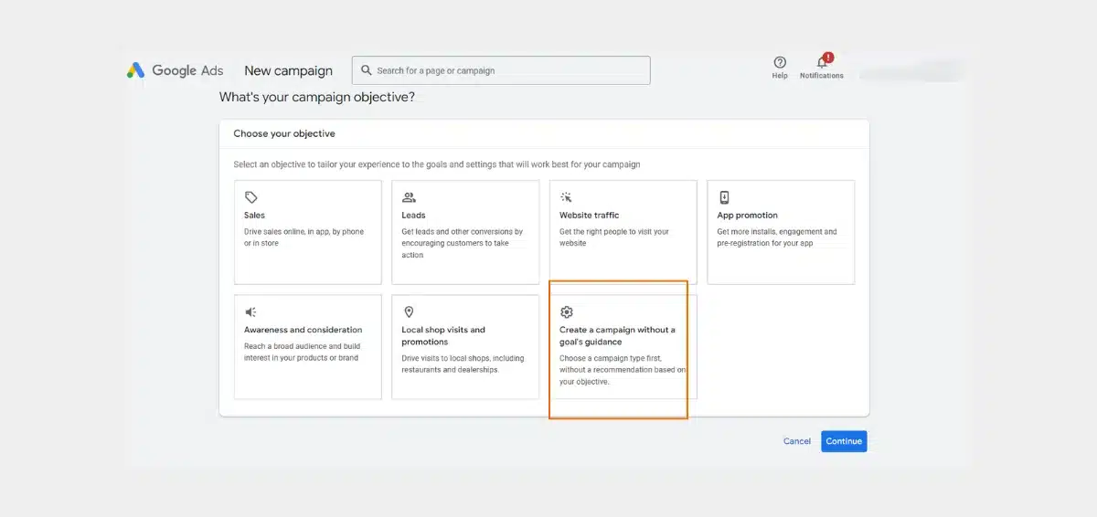 Create a campaign without a goal's guidance Create a campaign without a goal's guidance