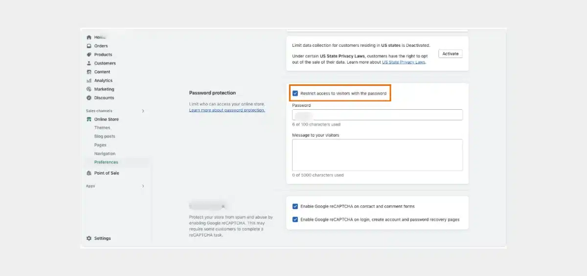 Restriction access to visitors with the password Restriction access to visitors with the password