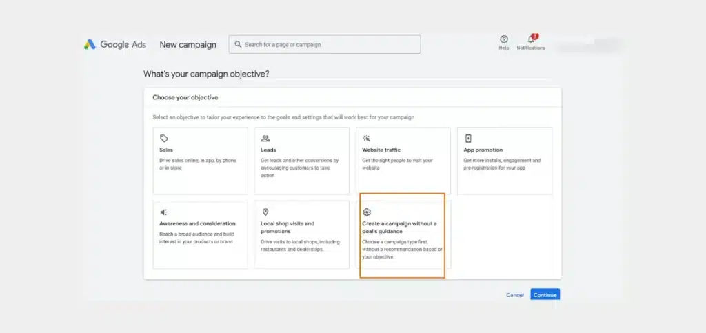 Create a campaign without a goal's guidance