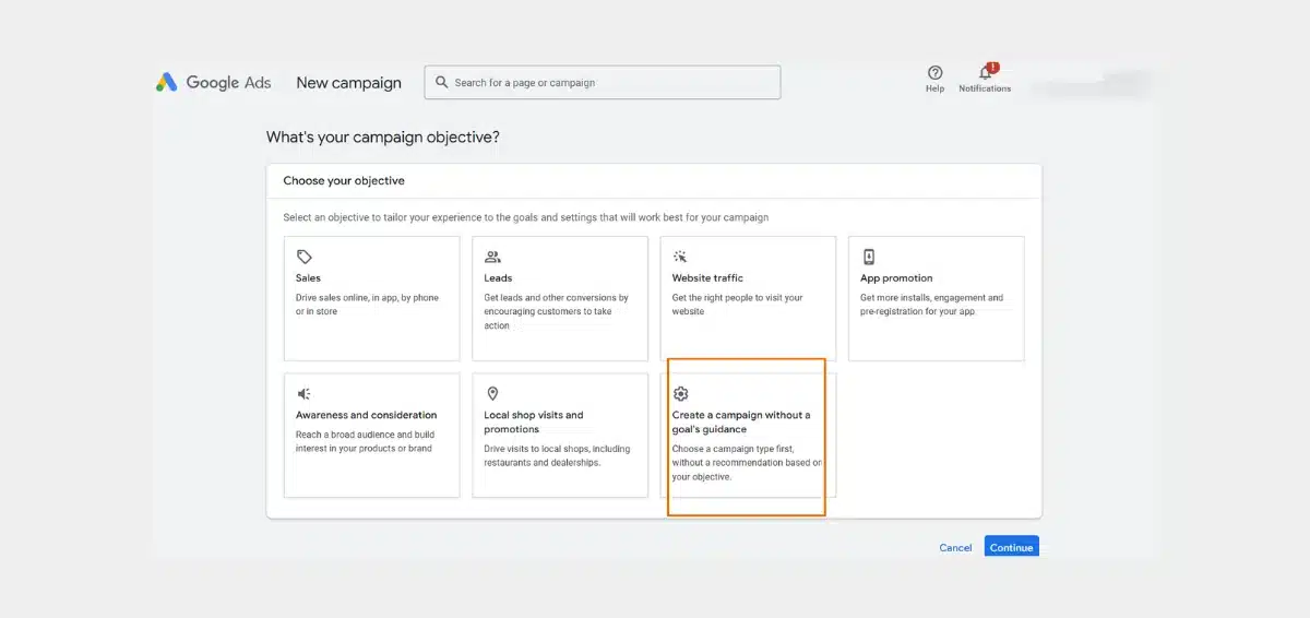 Create a campaign without a goal's guidance