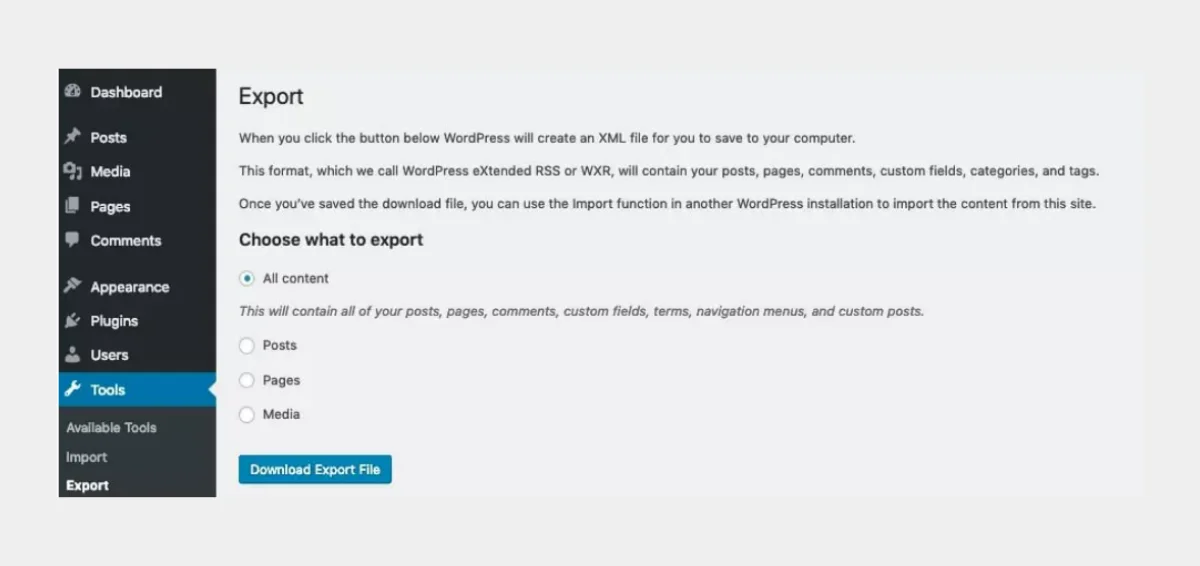 Export Data from WordPress Export Data from WordPress