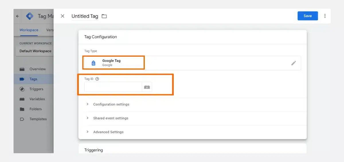 Choose the Google tag option and enter your GA4 Measurement ID