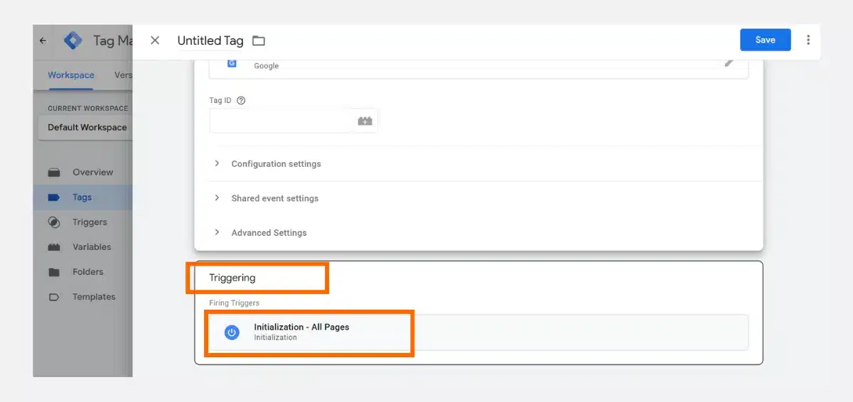 Under the Triggering option, select All Pages