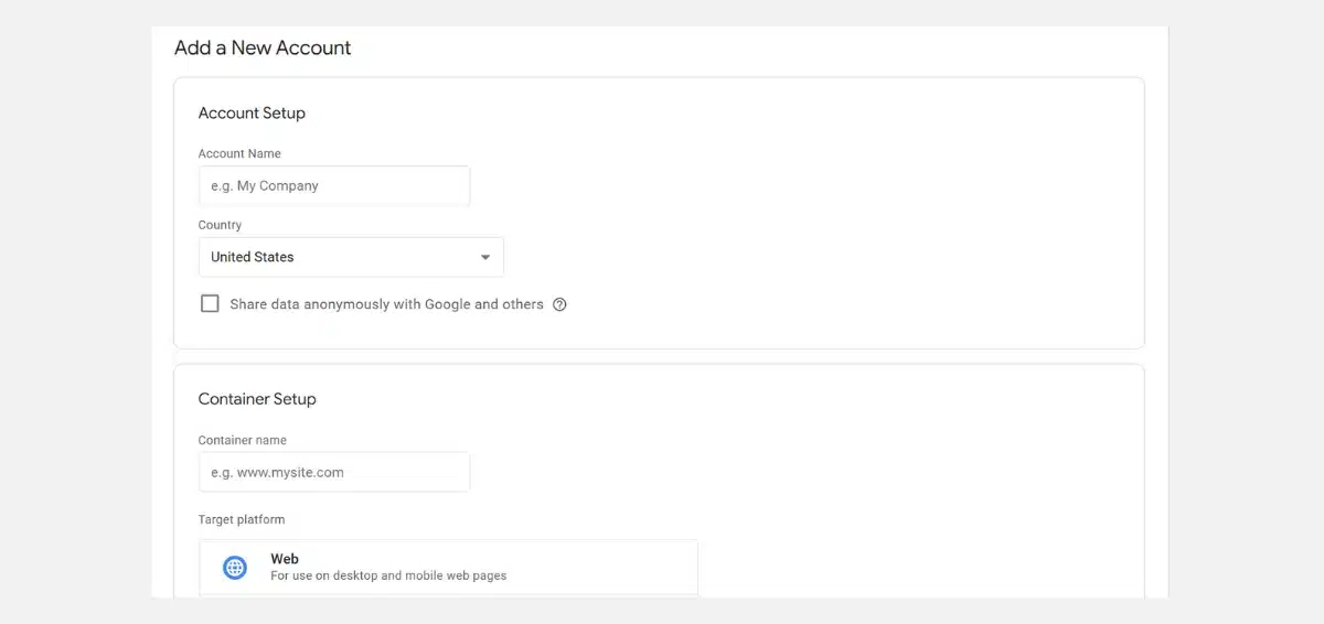 create a new GTM account